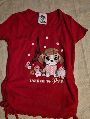 Lily Bleu Red Short-Sleeve Girls' Paris Puppy Graphic Tee